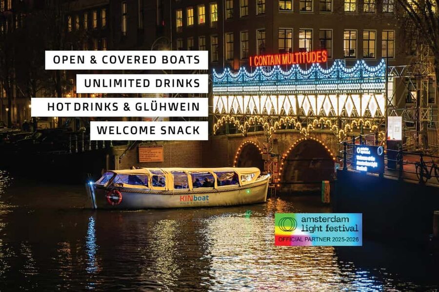 Amsterdam: Light Festival Boat Tour with Warm Drinks - The open boat is the star, with one important warning