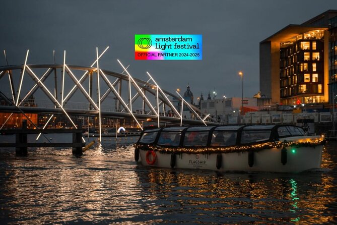 Amsterdam Light Festival: Cruise Unlimited Drinks & Bite option - Passing the floating Flower Market