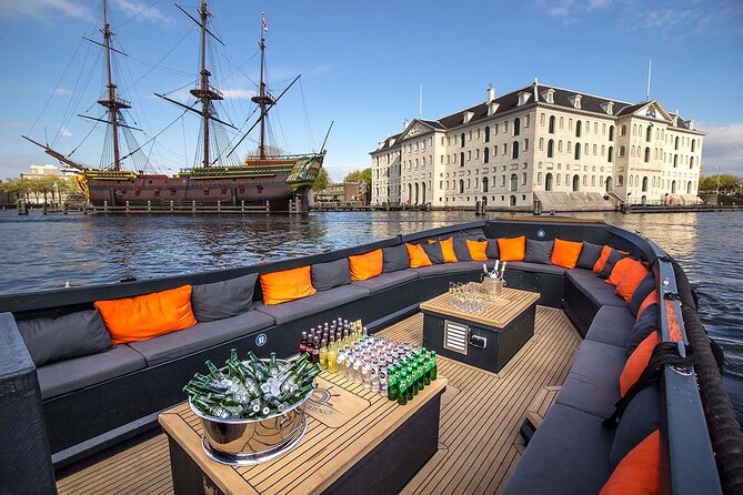 Amsterdam Luxury Canal Cruise + Unlimited Drinks & Bites option - Leidseplein, Bloemenmarkt, and the Bridge of 15 Bridges