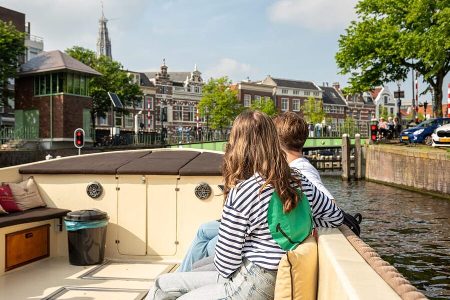 Haarlem: De Adriaan Windmill Tour + Open Canal Cruise - Boarding the electric sloop beside the mill
